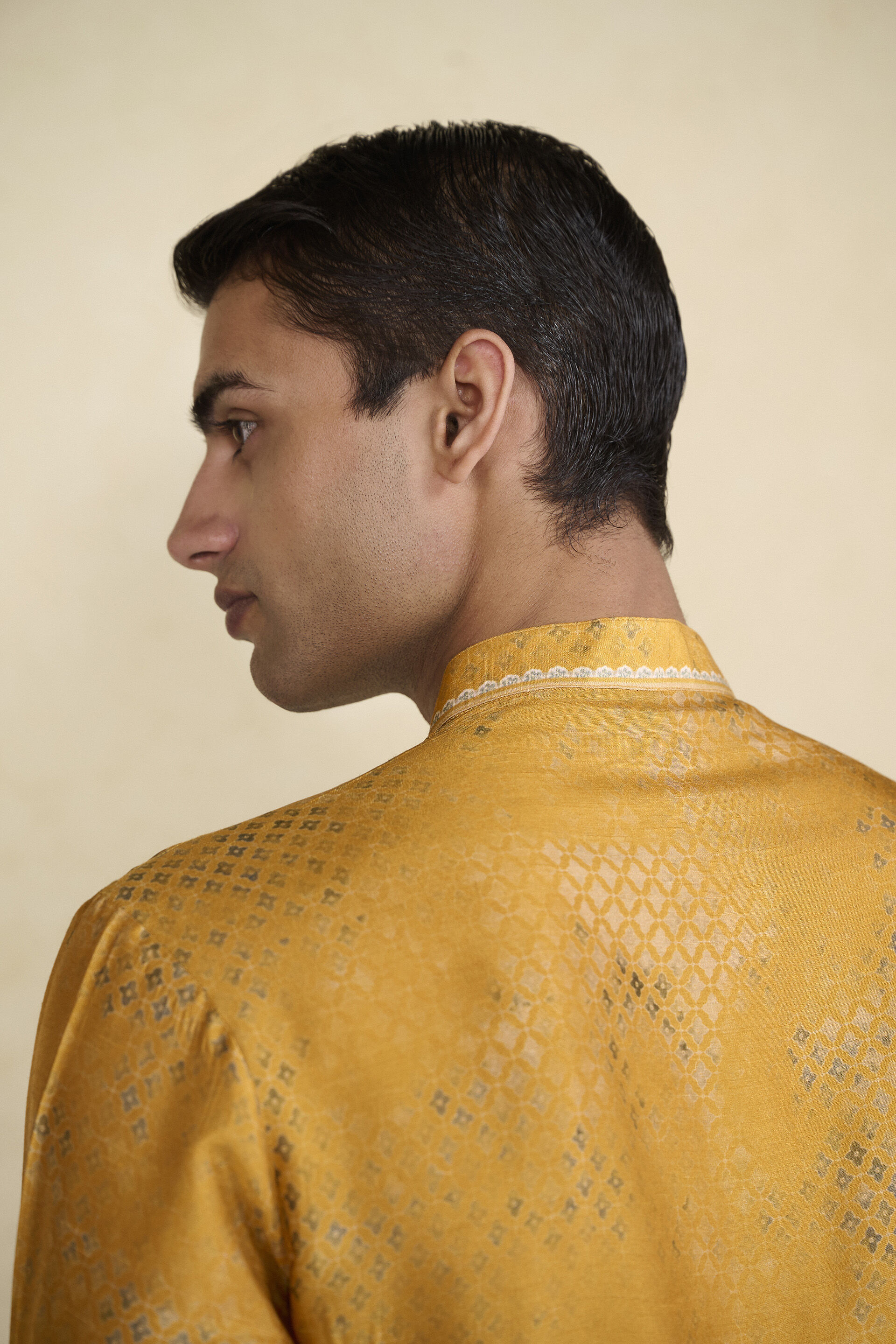 Zarghun Printed Silk Kurta - Mustard, Mustard, image 5